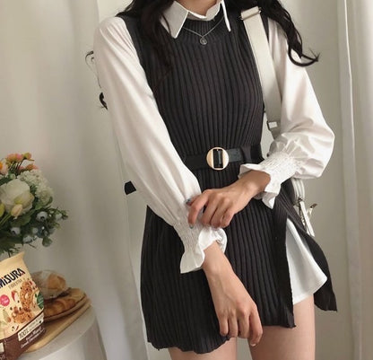 T-shirt dress + knitted vest set