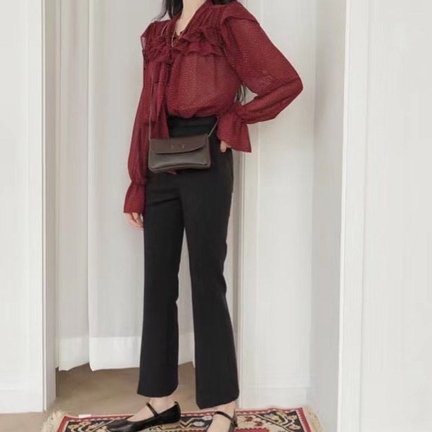 Polka Dot Long Sleeve Chiffon Top