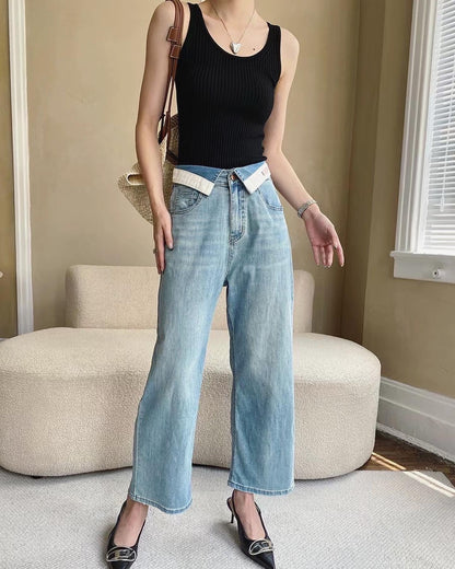 スリム効果抜群の9分丈ワイドデニムパンツ