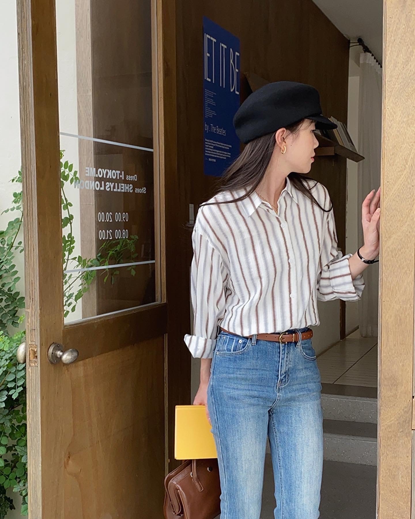 ストライプカラー切り替え長袖シャツ