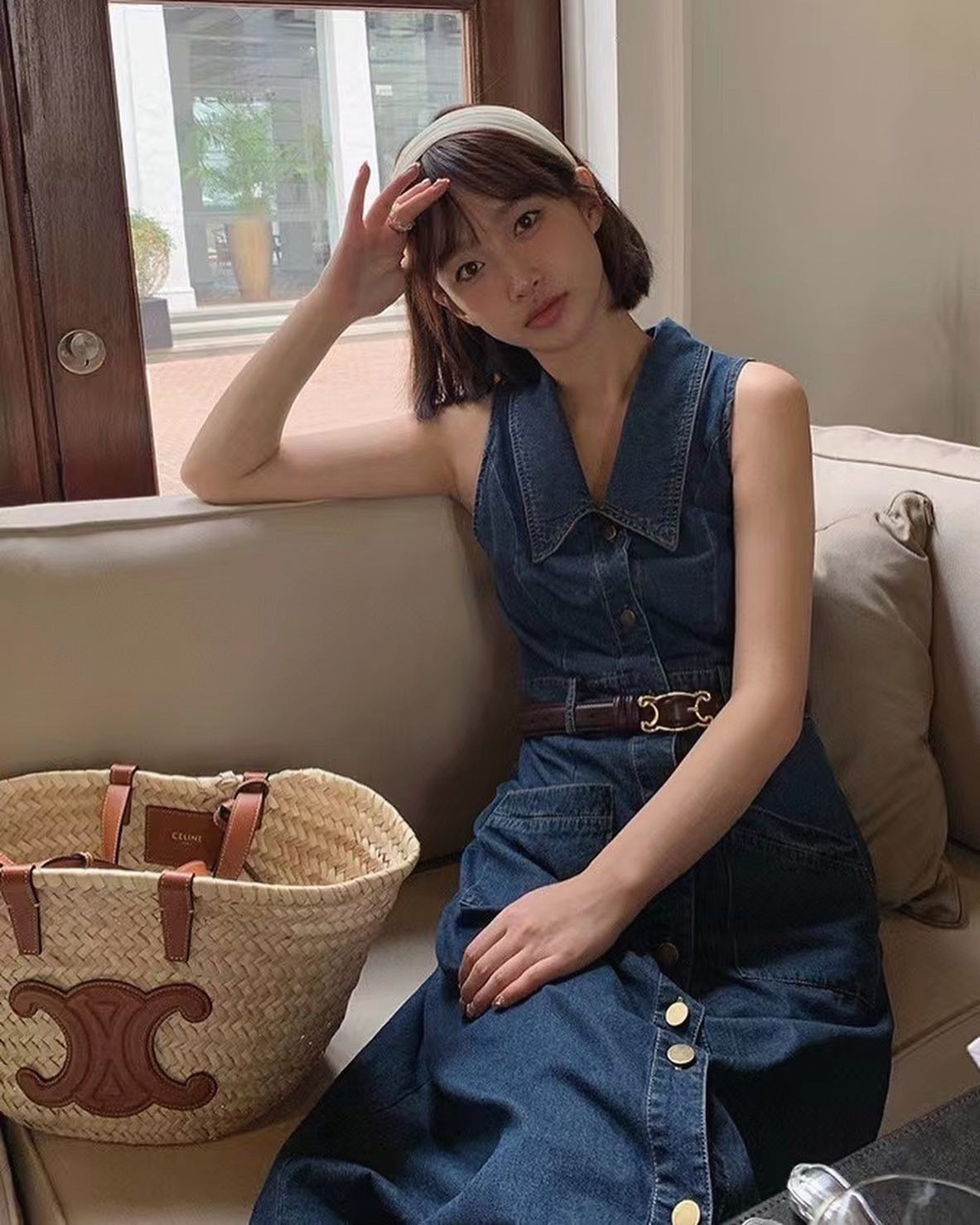 背心褸扣牛仔長裙