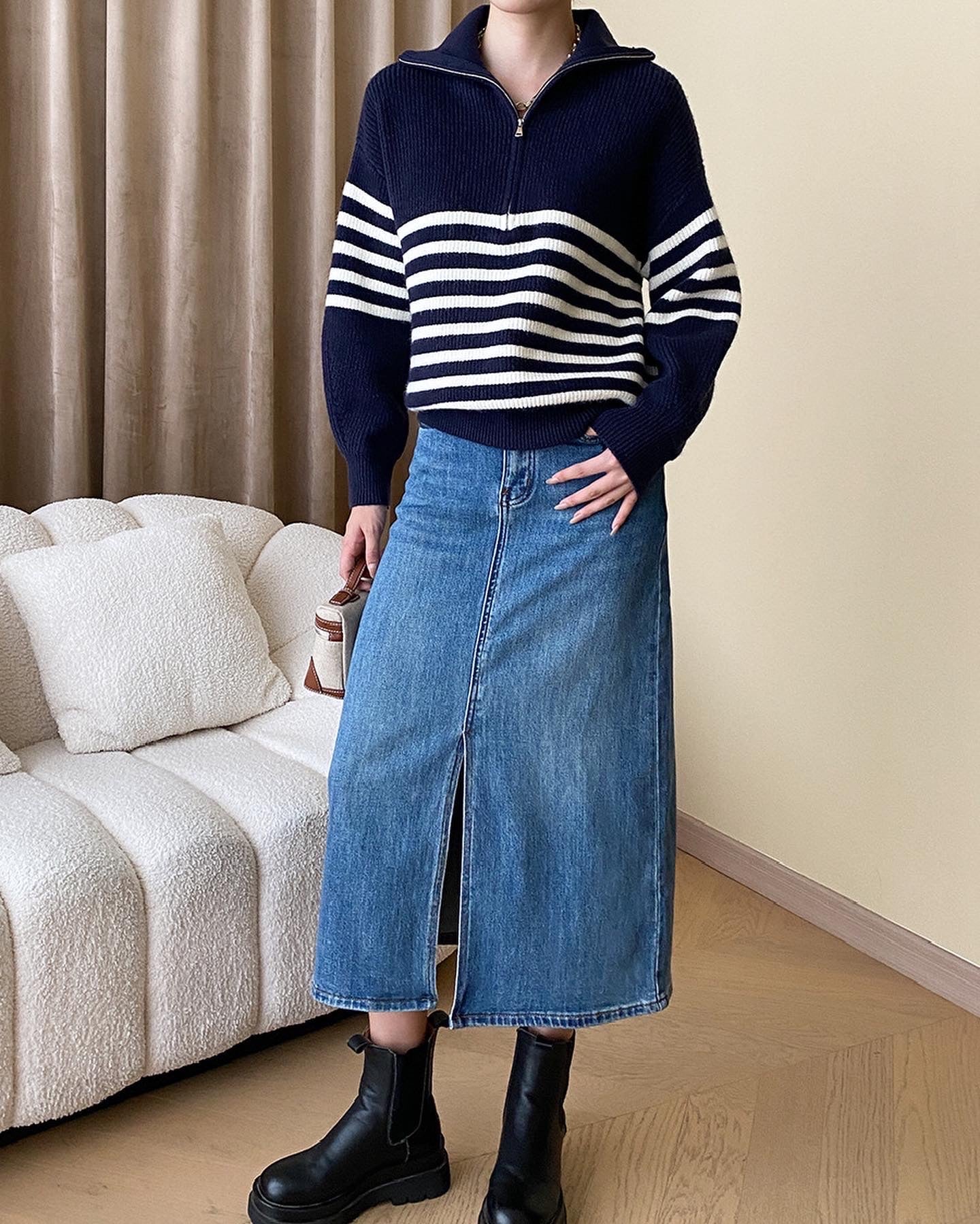 ストライプゆったりニットトップス