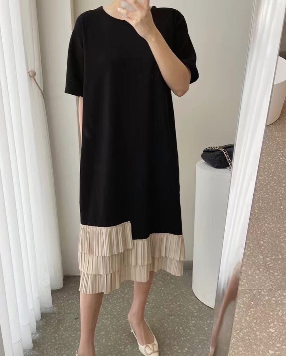 Vintage Patchwork Pleated Dress