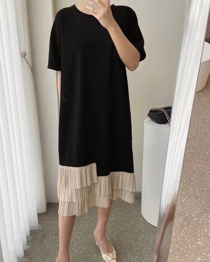 Vintage Patchwork Pleated Dress