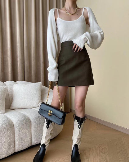 Two-piece set: spaghetti strap top with shawl