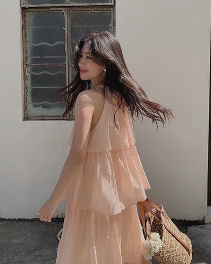 Four-tier shoulder-inset dress