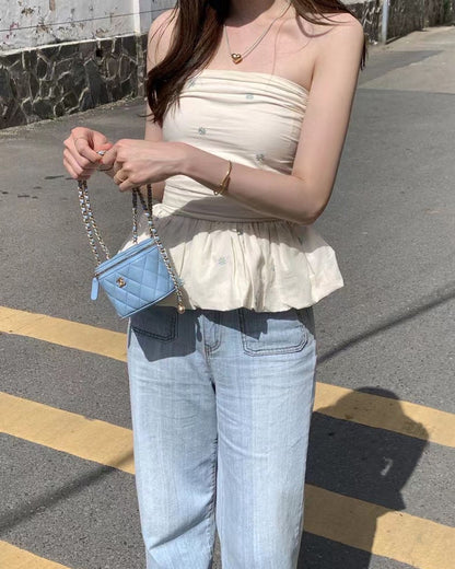 Light Yellow and Blue Floral Top