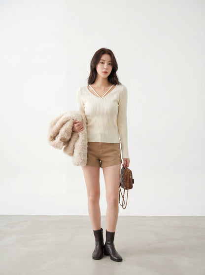 純欲感簡約V領修身針織小衫