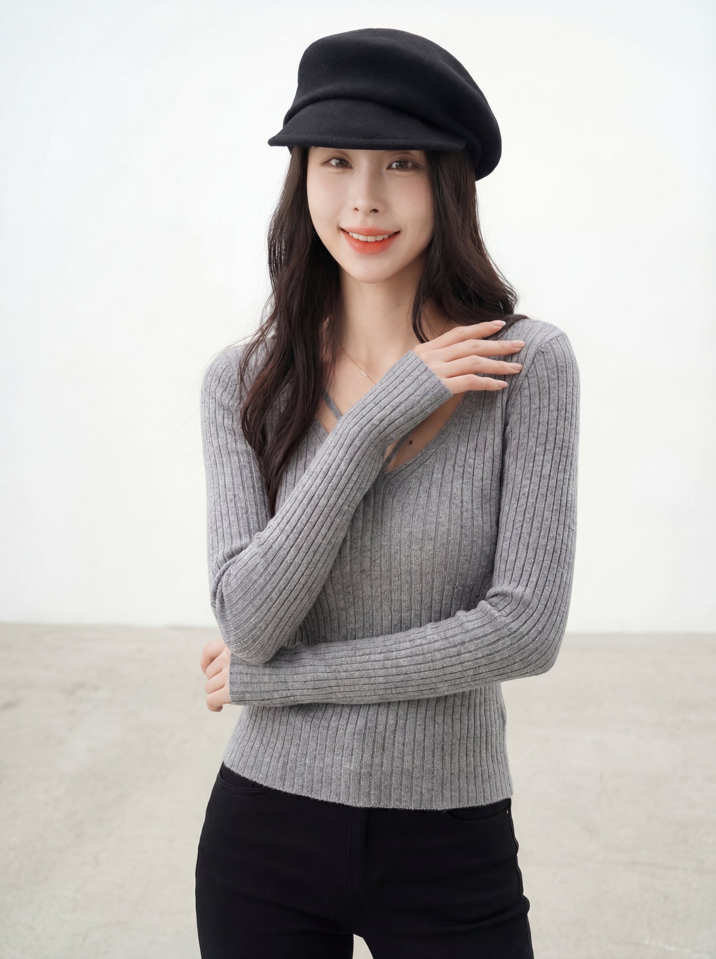 純欲感簡約V領修身針織小衫