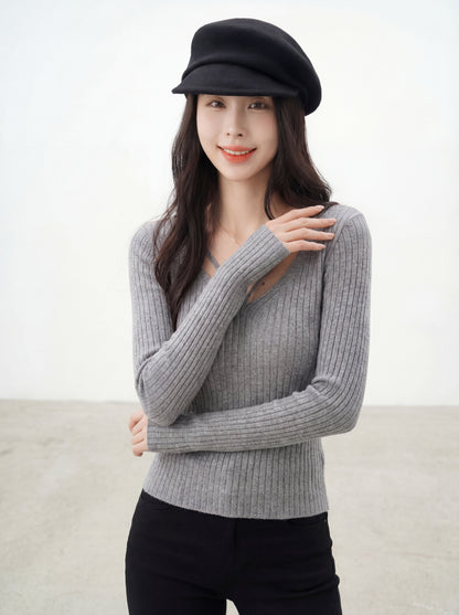 純欲感簡約V領修身針織小衫