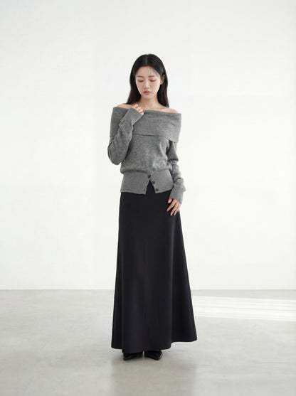 氛圍感一字領露肩長袖上衣