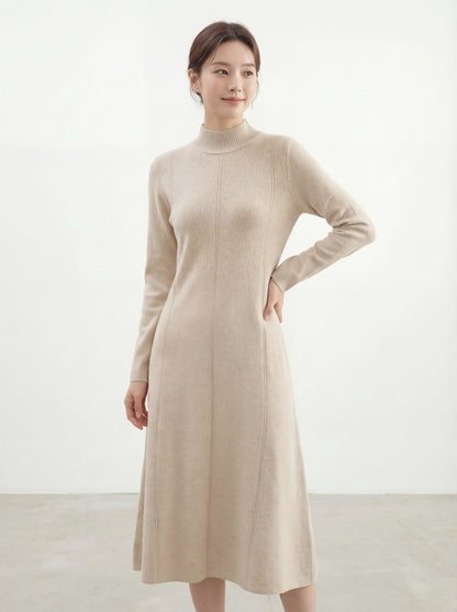 法式溫柔風半高領長袖連身裙