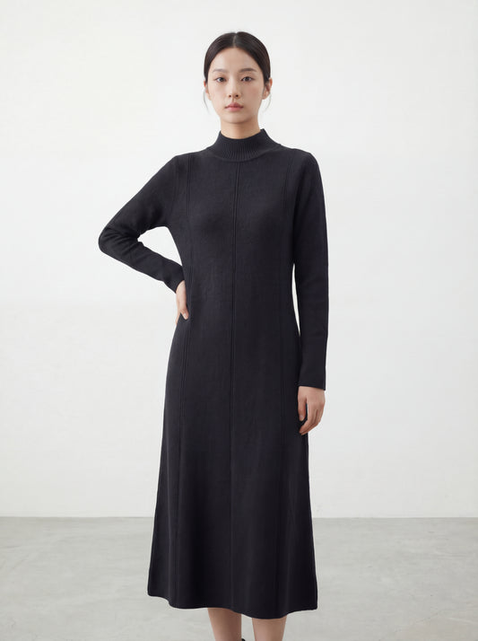 法式溫柔風半高領長袖連身裙