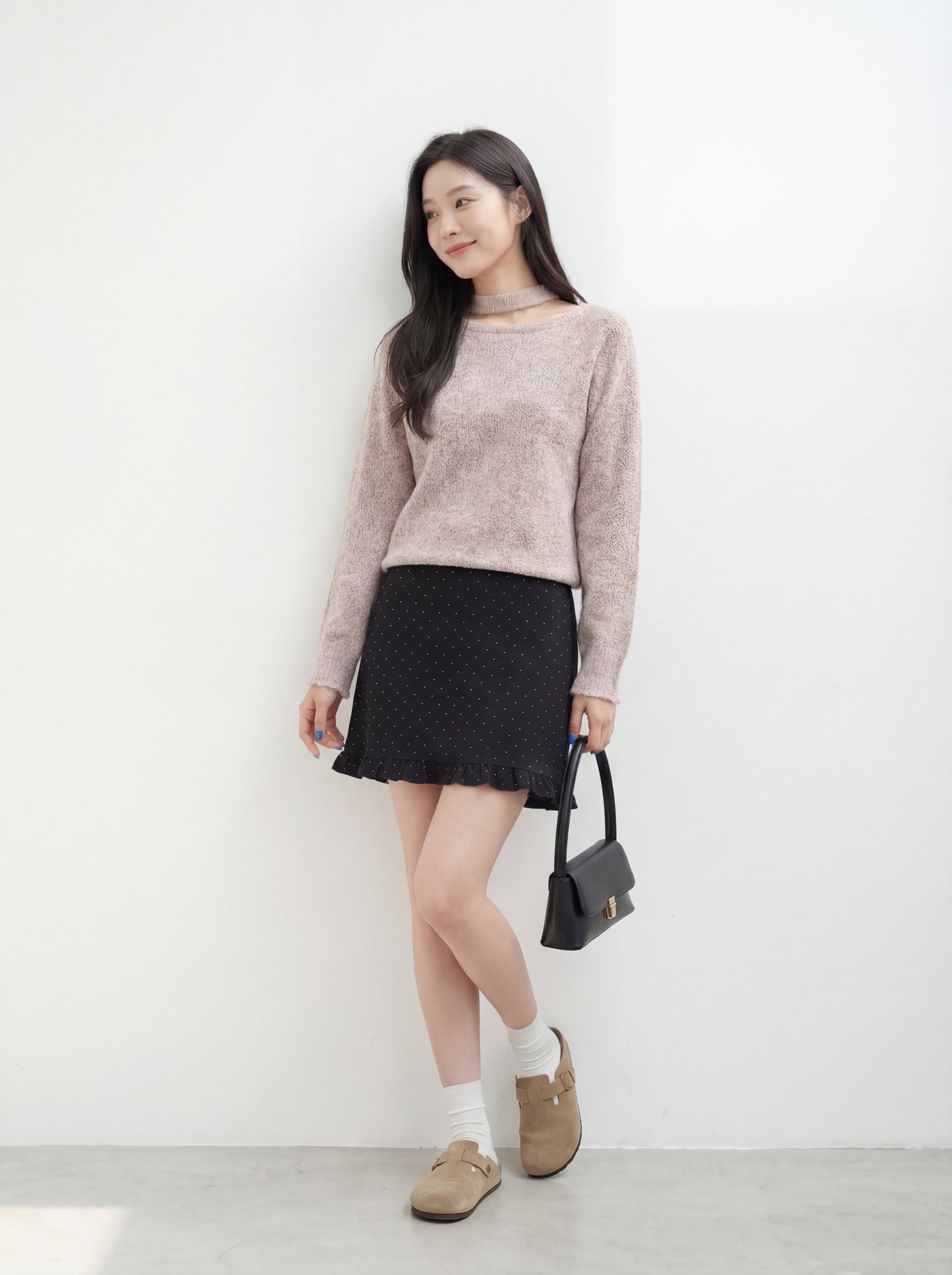 氣質斜領掛脖韓系上衣