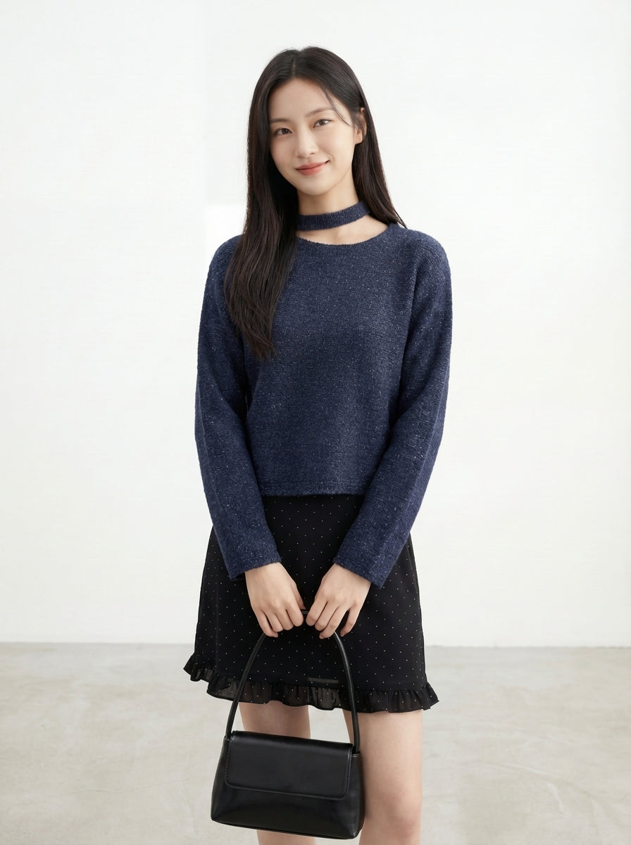 氣質斜領掛脖韓系上衣