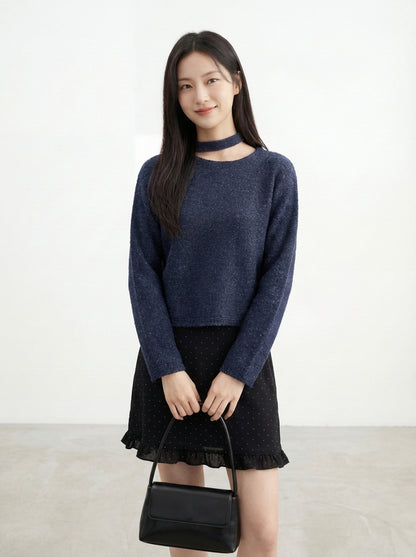 氣質斜領掛脖韓系上衣