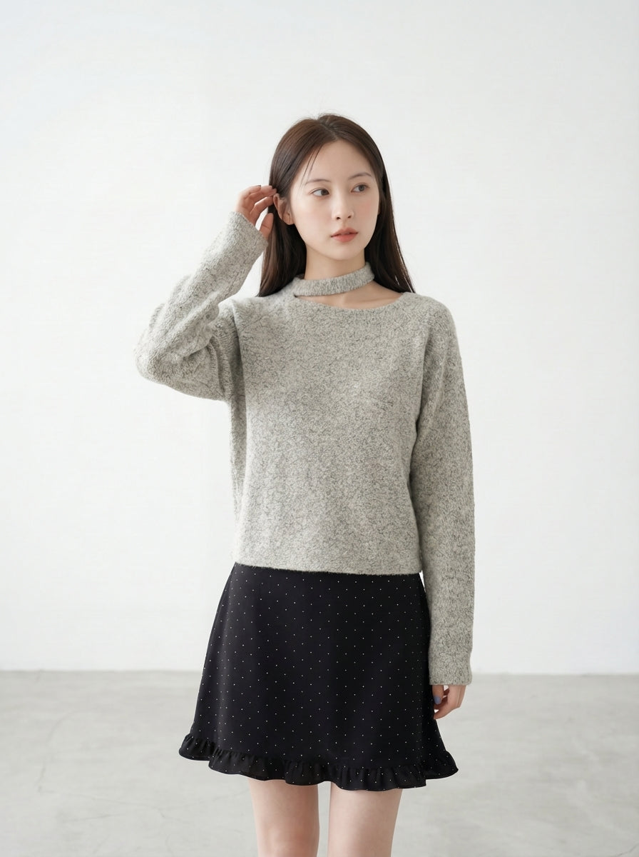 氣質斜領掛脖韓系上衣