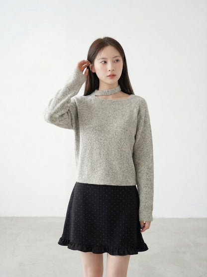 氣質斜領掛脖韓系上衣