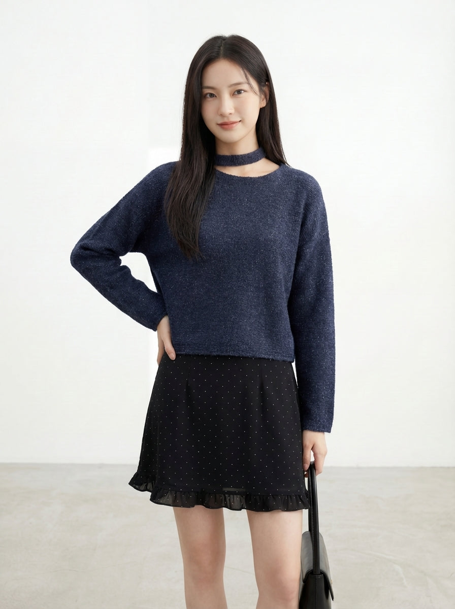 氣質斜領掛脖韓系上衣