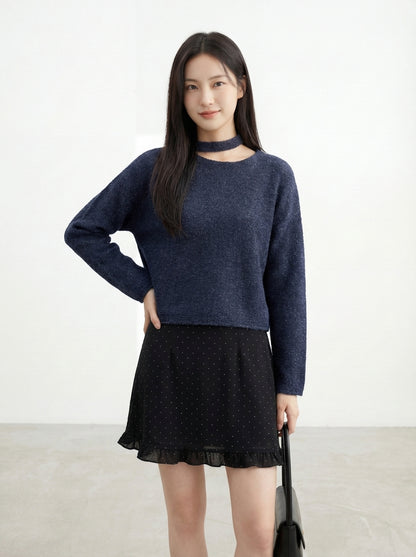 氣質斜領掛脖韓系上衣