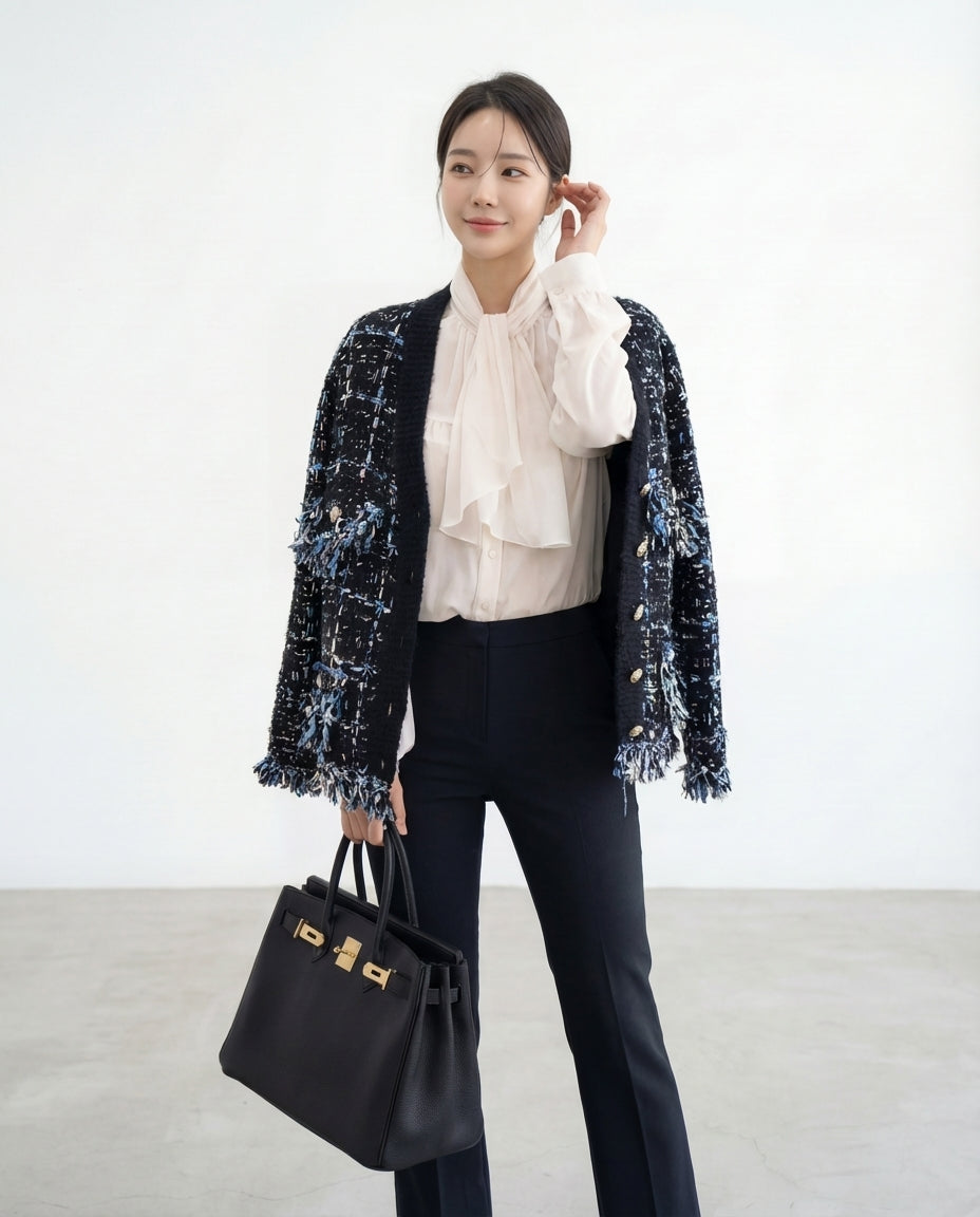 ビンテージVネックミックスカラーカーディガン