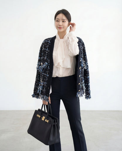 ビンテージVネックミックスカラーカーディガン