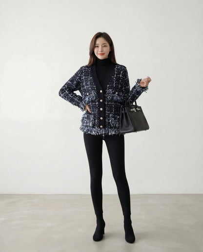 ビンテージVネックミックスカラーカーディガン