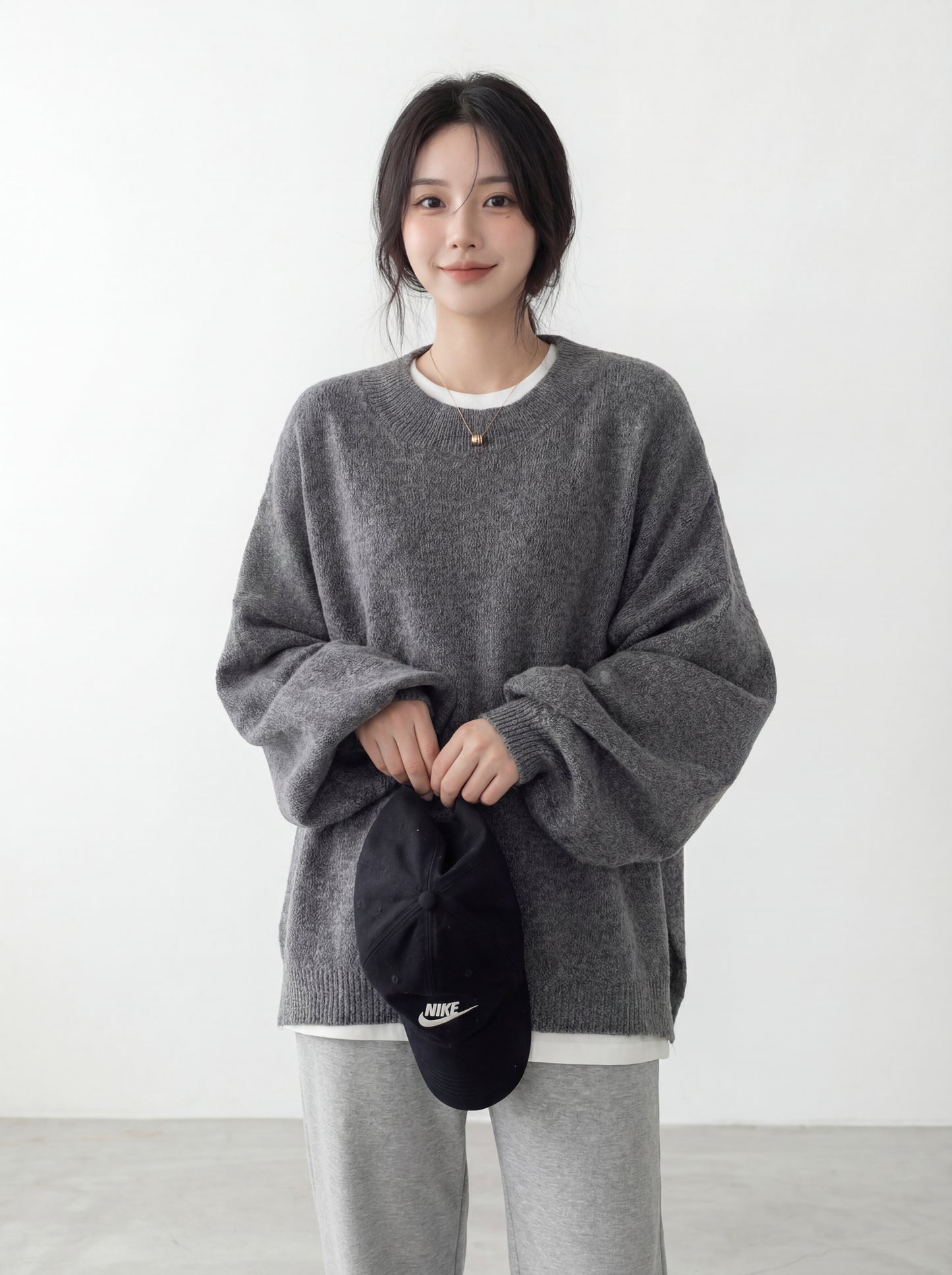 圓領燈籠袖針織毛衣