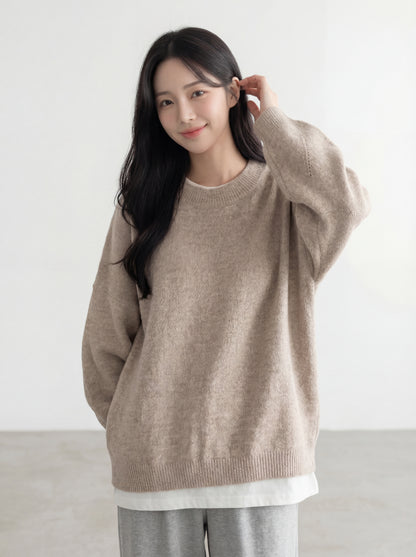 圓領燈籠袖針織毛衣