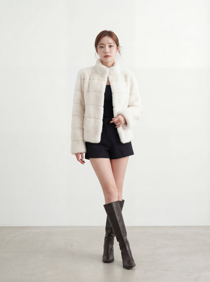 貴氣感千金帕斯條環保皮草外套