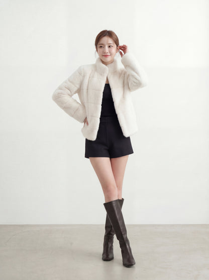 貴氣感千金帕斯條環保皮草外套