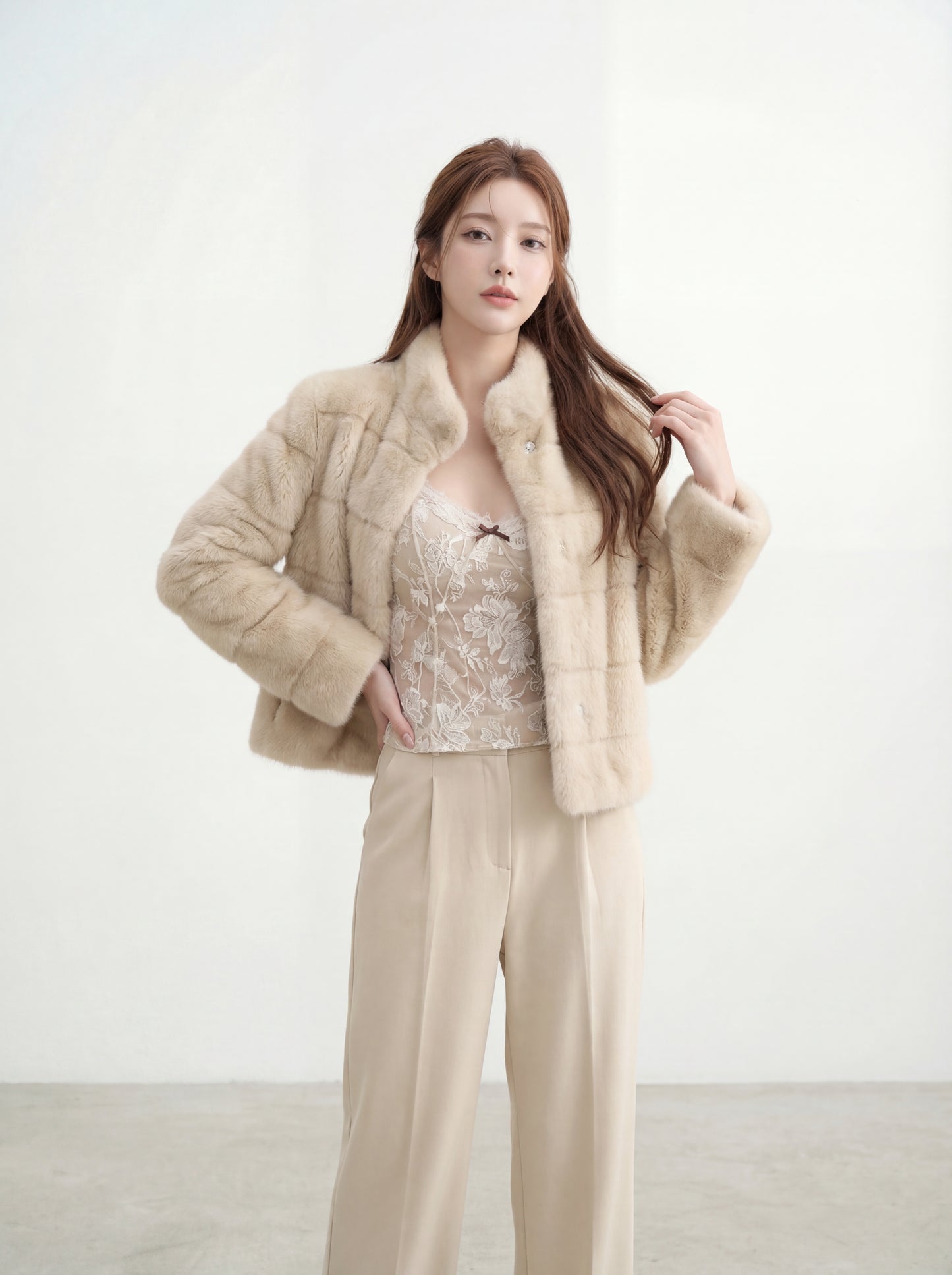 貴氣感千金帕斯條環保皮草外套