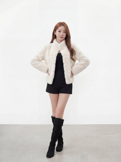 貴氣感千金帕斯條環保皮草外套