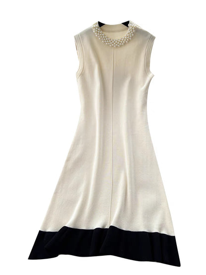 Heavily Embellished Beaded Color-Block Knitted Vest Dress