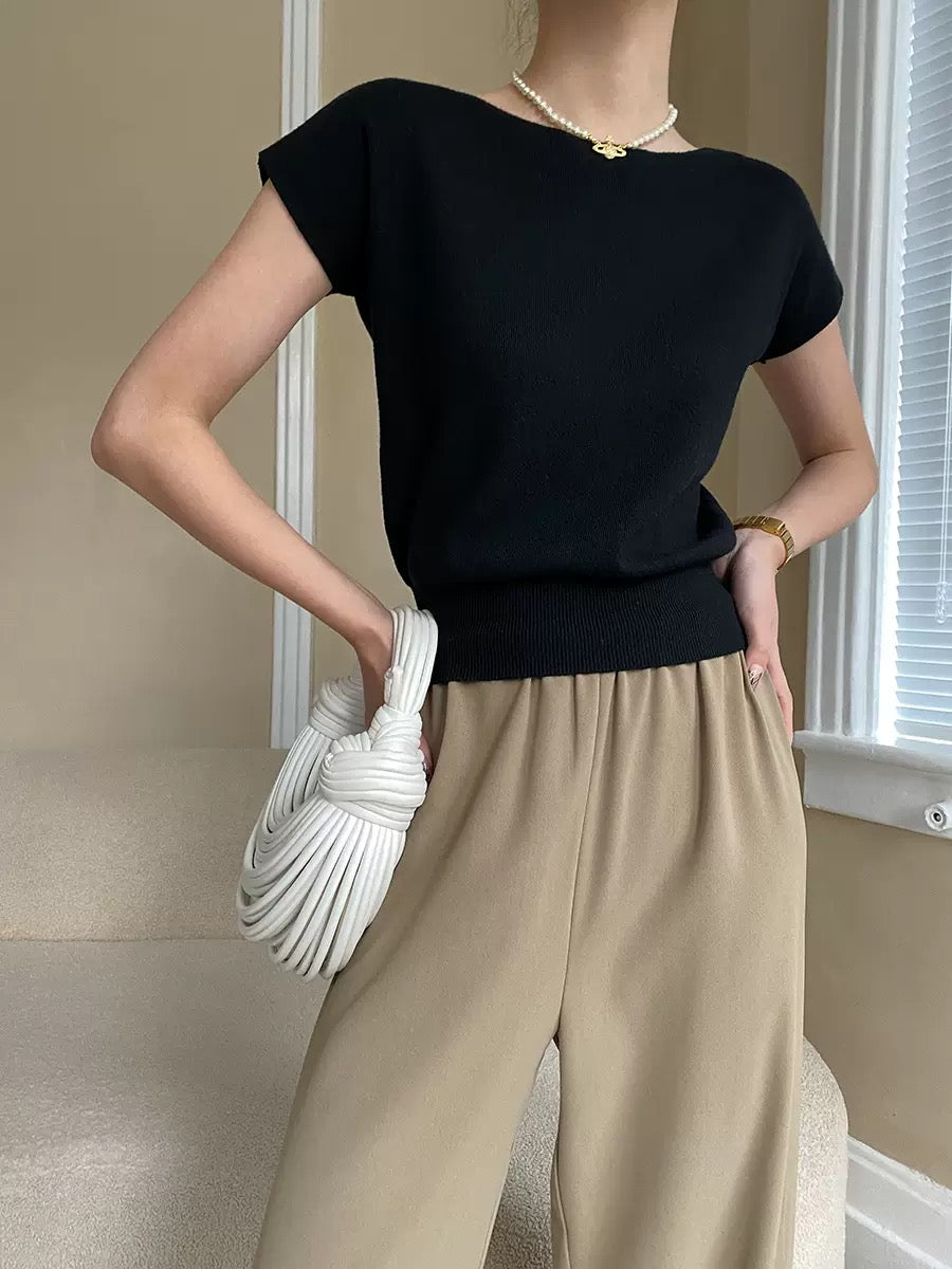 French Minimalist Cap Sleeve Knit Top