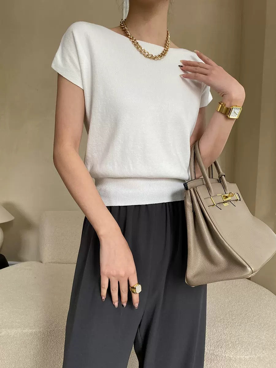 French Minimalist Cap Sleeve Knit Top