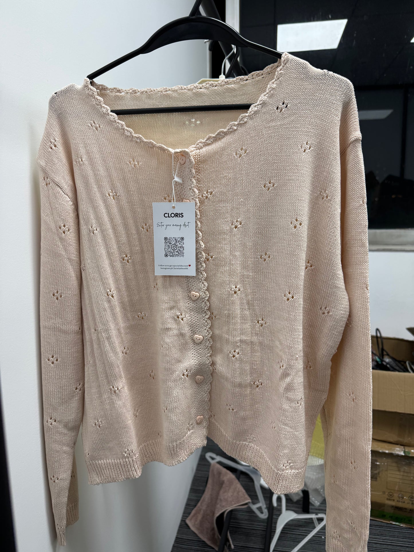 French-Style Hollow Heart Button Knit Cardigan