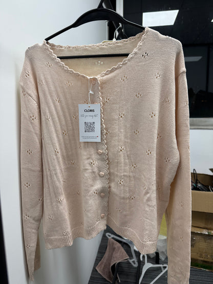 French-Style Hollow Heart Button Knit Cardigan