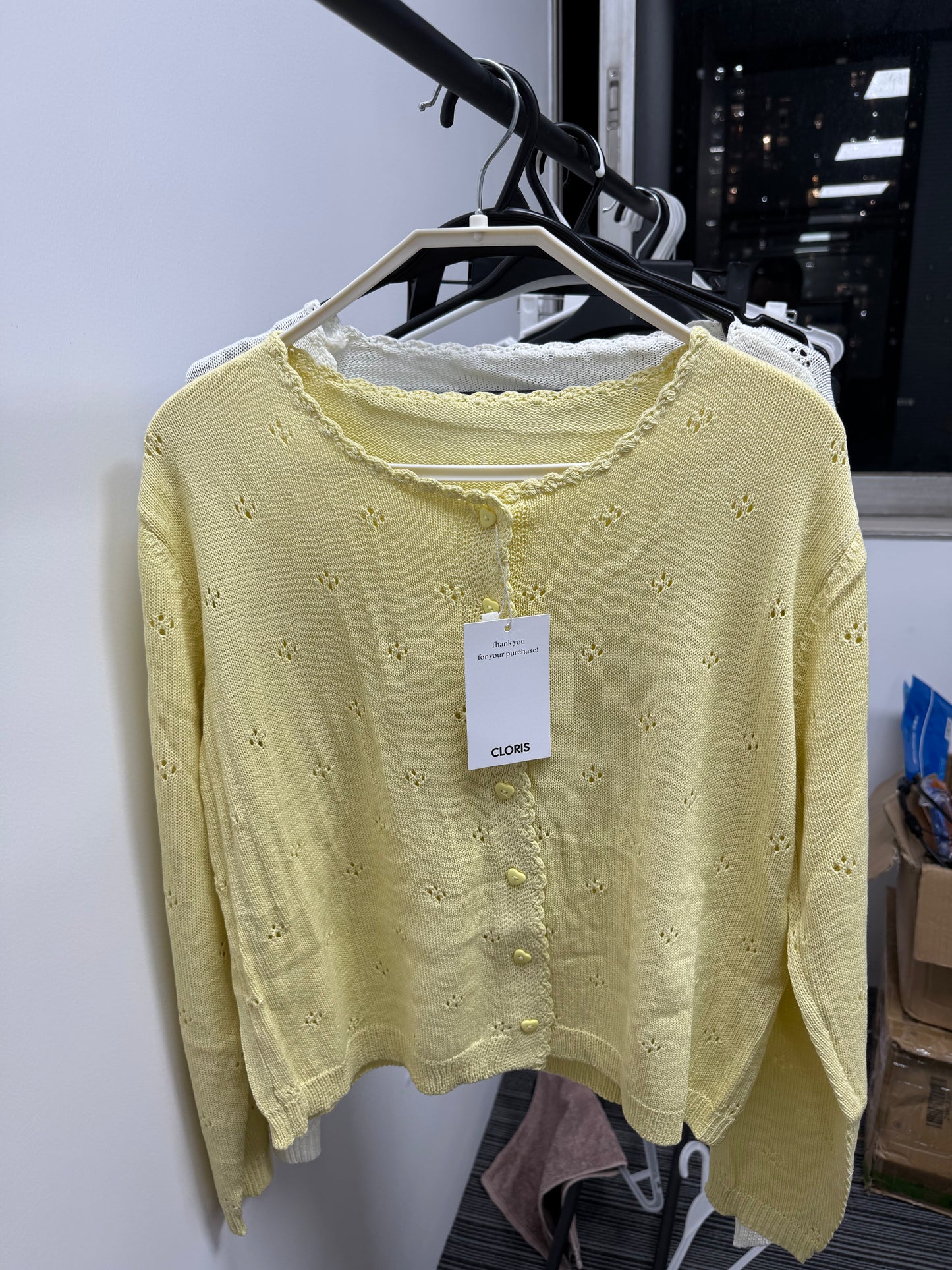 French-Style Hollow Heart Button Knit Cardigan
