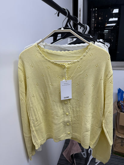 French-Style Hollow Heart Button Knit Cardigan