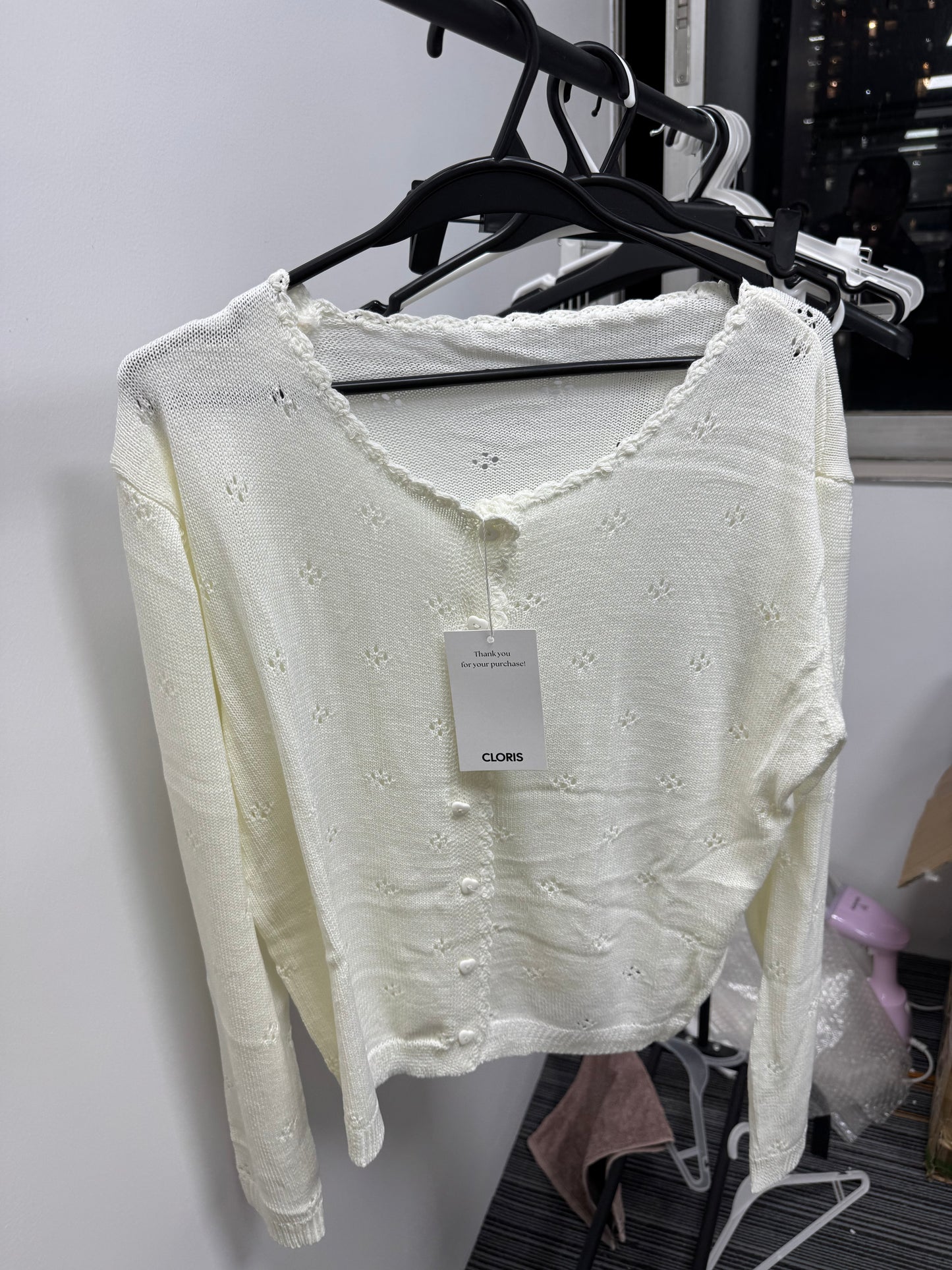 French-Style Hollow Heart Button Knit Cardigan
