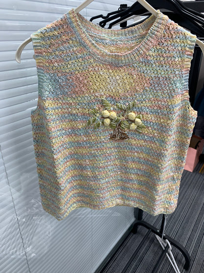 Macaron Floral Knit Vest