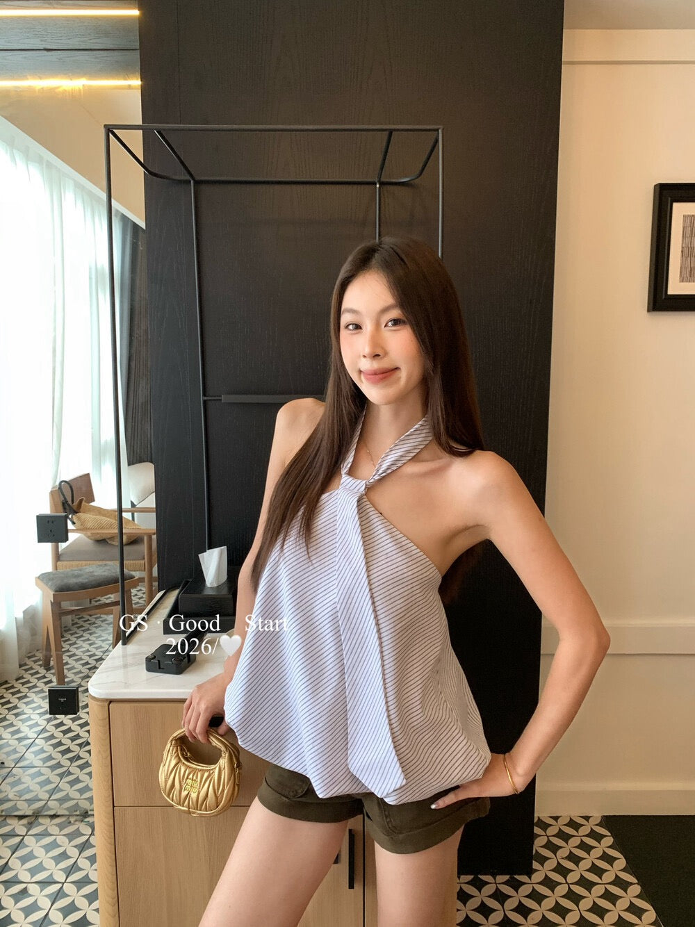 Striped Halter Backless Top