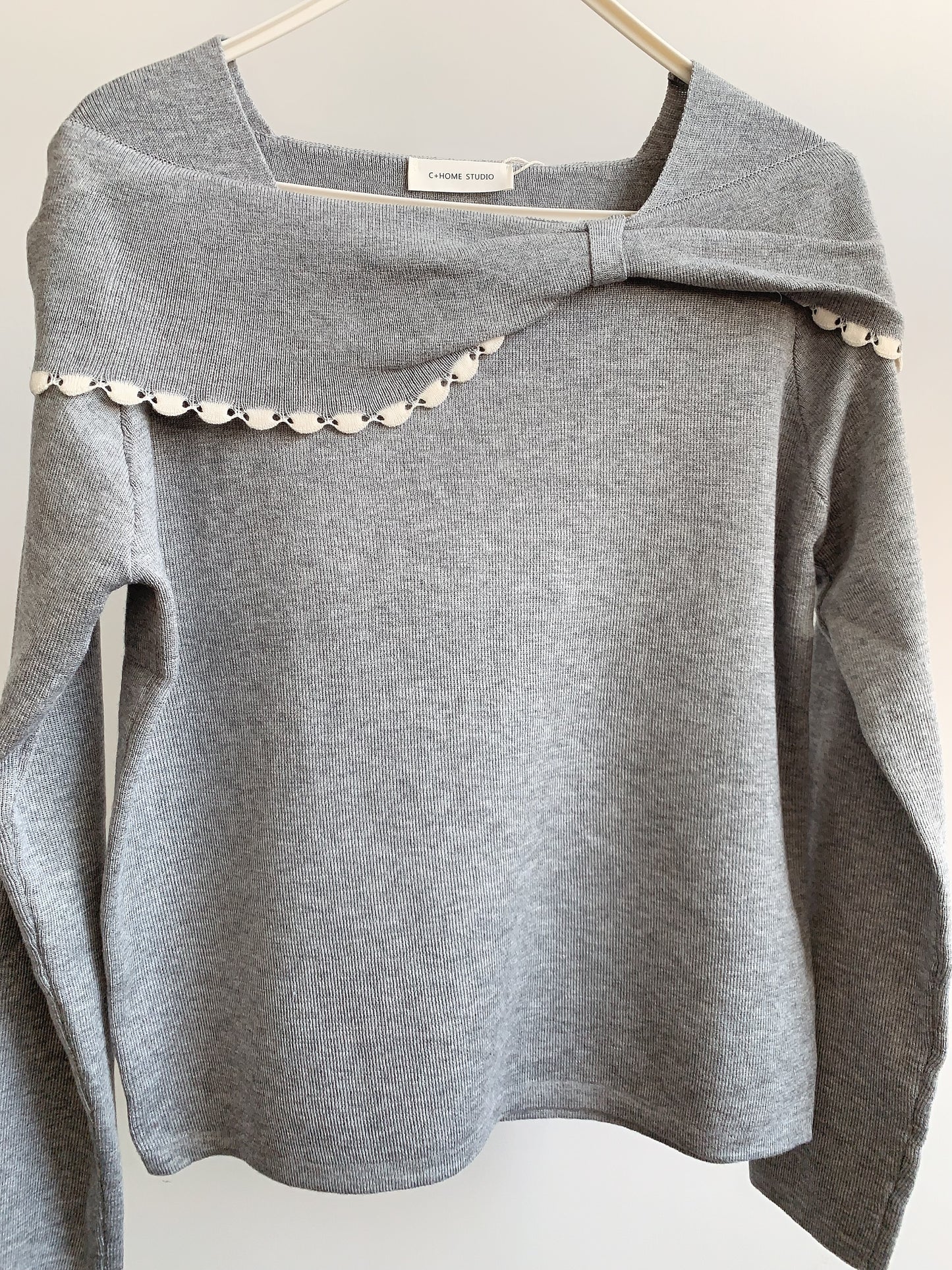 韓風一字肩蝴蝶結針織上衣