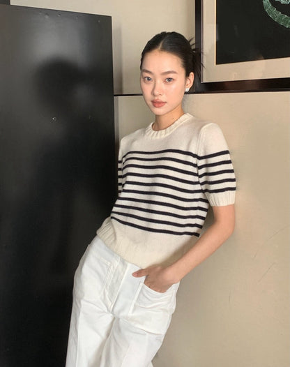 經典優雅條紋圓領短袖上衣