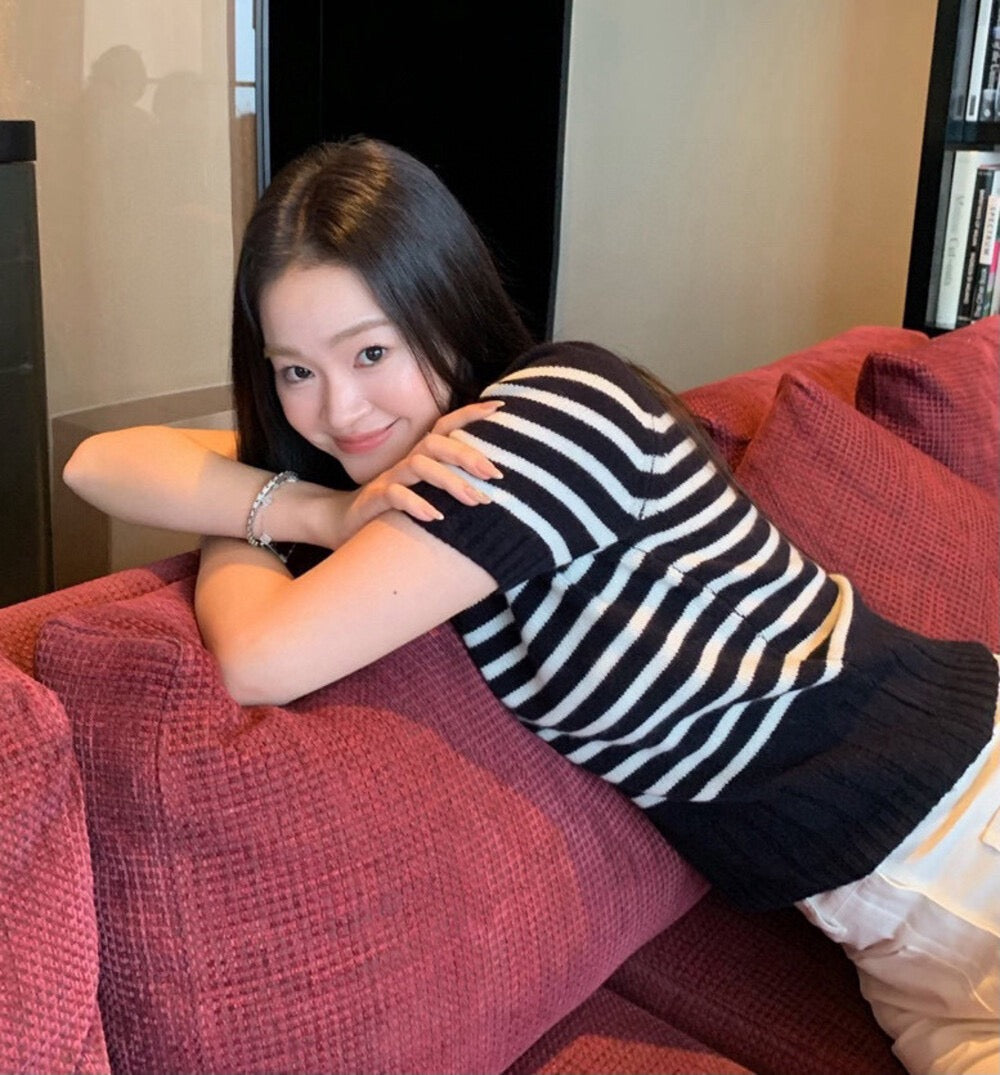 經典優雅條紋圓領短袖上衣