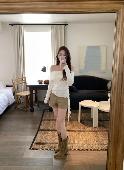 復古麂皮休閒短褲