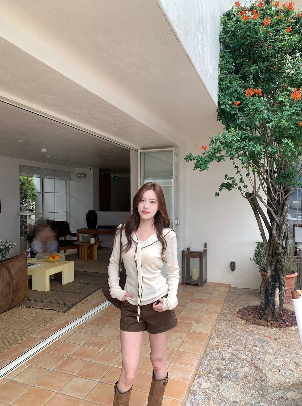 復古麂皮休閒短褲