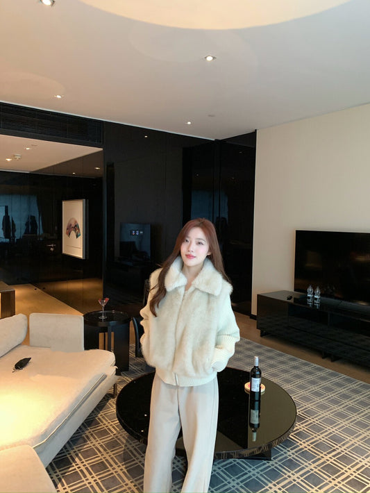 Fluffy Gradient Fur Collar Short Jacket