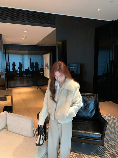 奶呼呼漸層毛毛領短外套